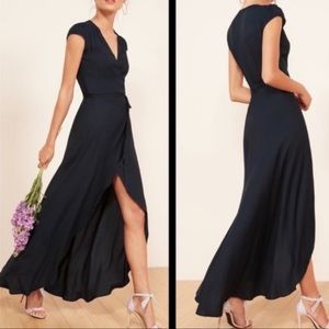 Reformation Chamomile Navy Wrap Dress - XS